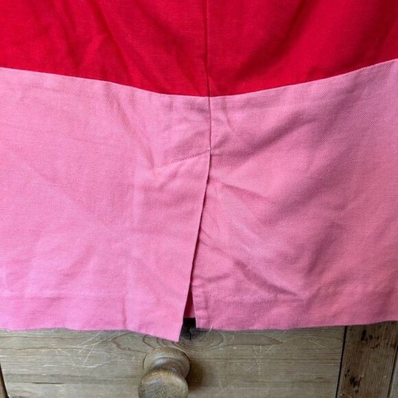 Boden 4 Regular Pencil‎ Skirt Red Pink White Fitted Colorblock Linen Blend Bow - Picture 9 of 12